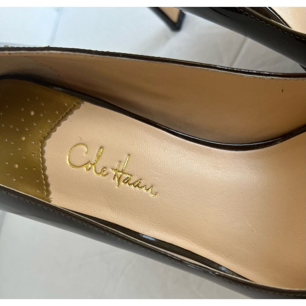 NWOT COLE HAAN CARMA Bronze Patent Leather Peep Toe Air Heels Pump Shoes Size 9B - Picture 4 of 11